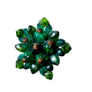 Vintage Green Cluster Brooch Signed Bronze Tone Beaded VTG